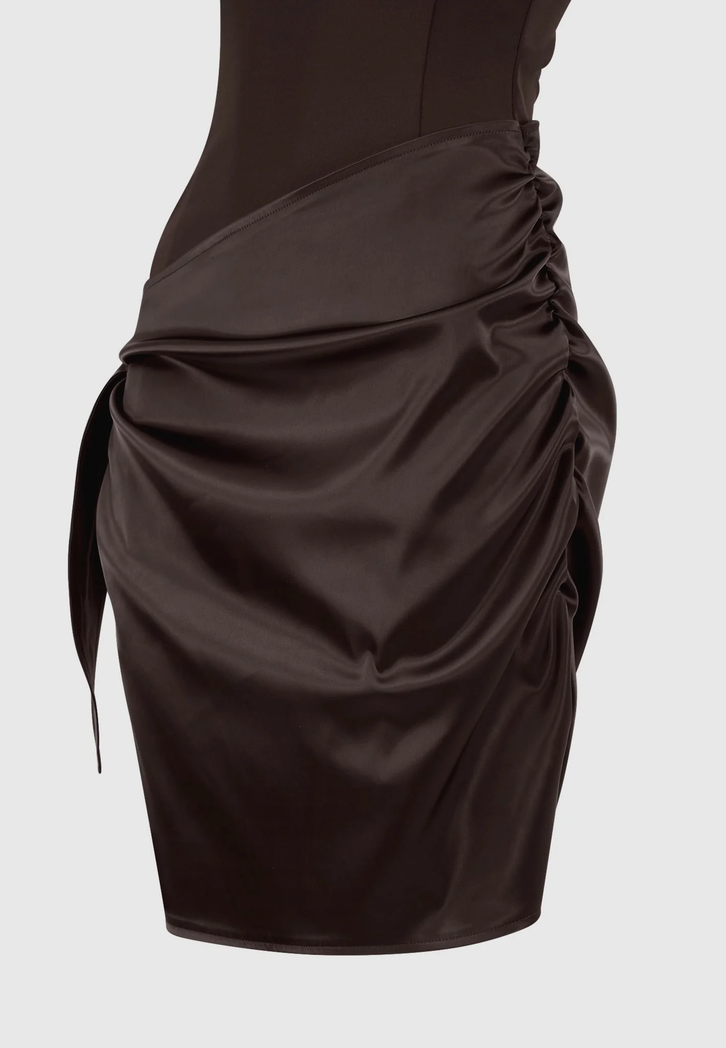 Neoprene & Satin Wrap Bodycon Dress - Brown - Image 6