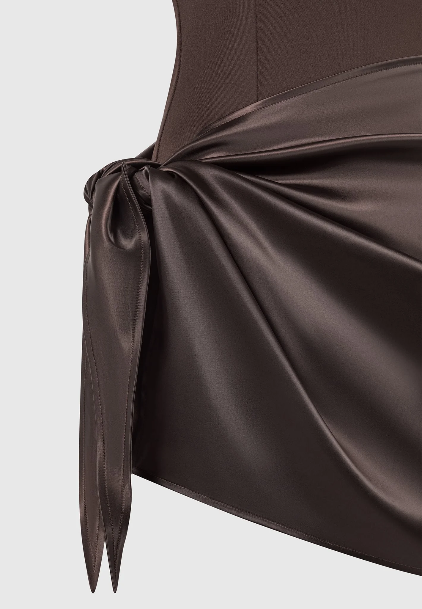 Neoprene & Satin Wrap Bodycon Dress - Brown - Image 7