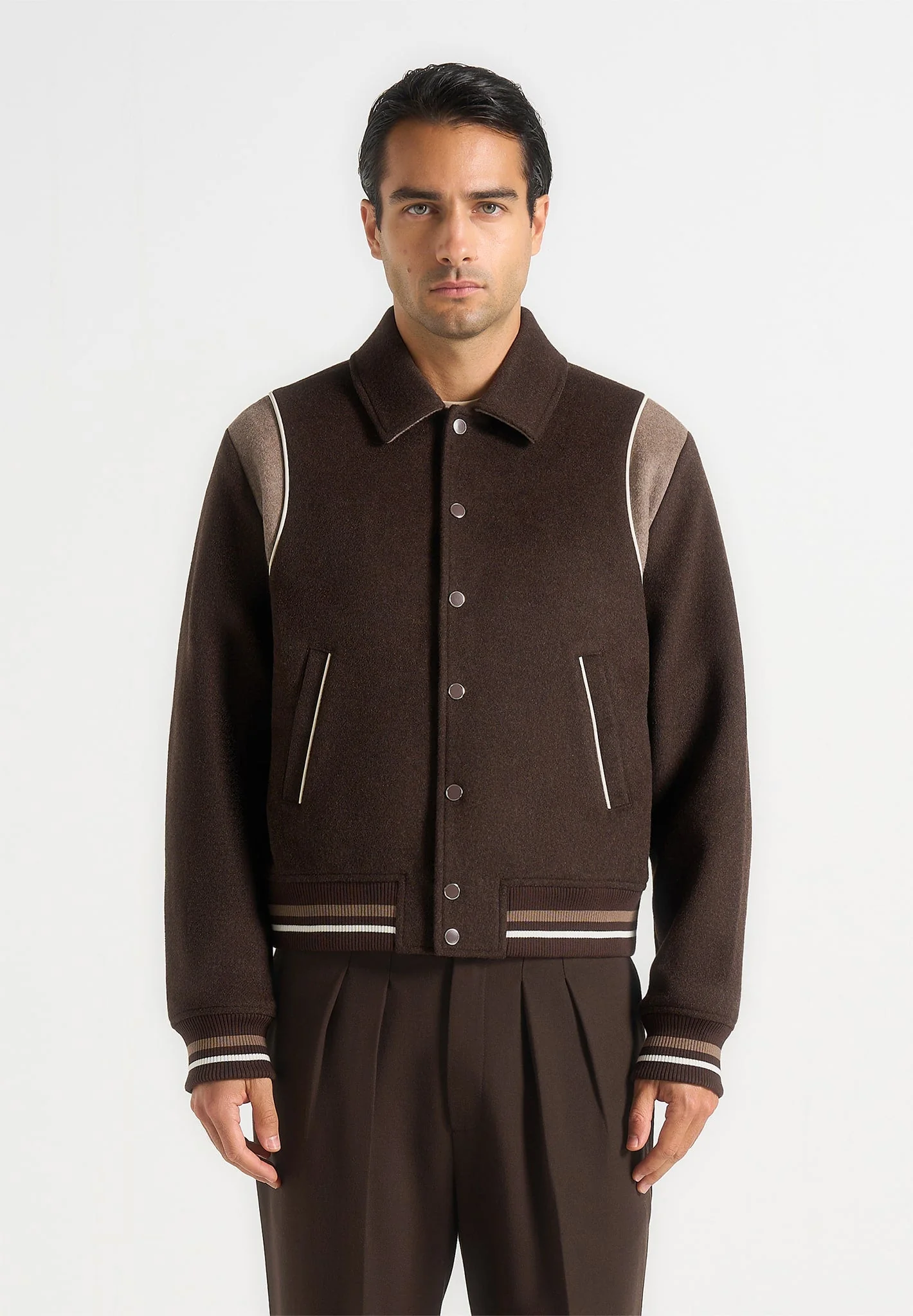 Nico - Contrast Wool Varsity Jacket - Brown - Image 3