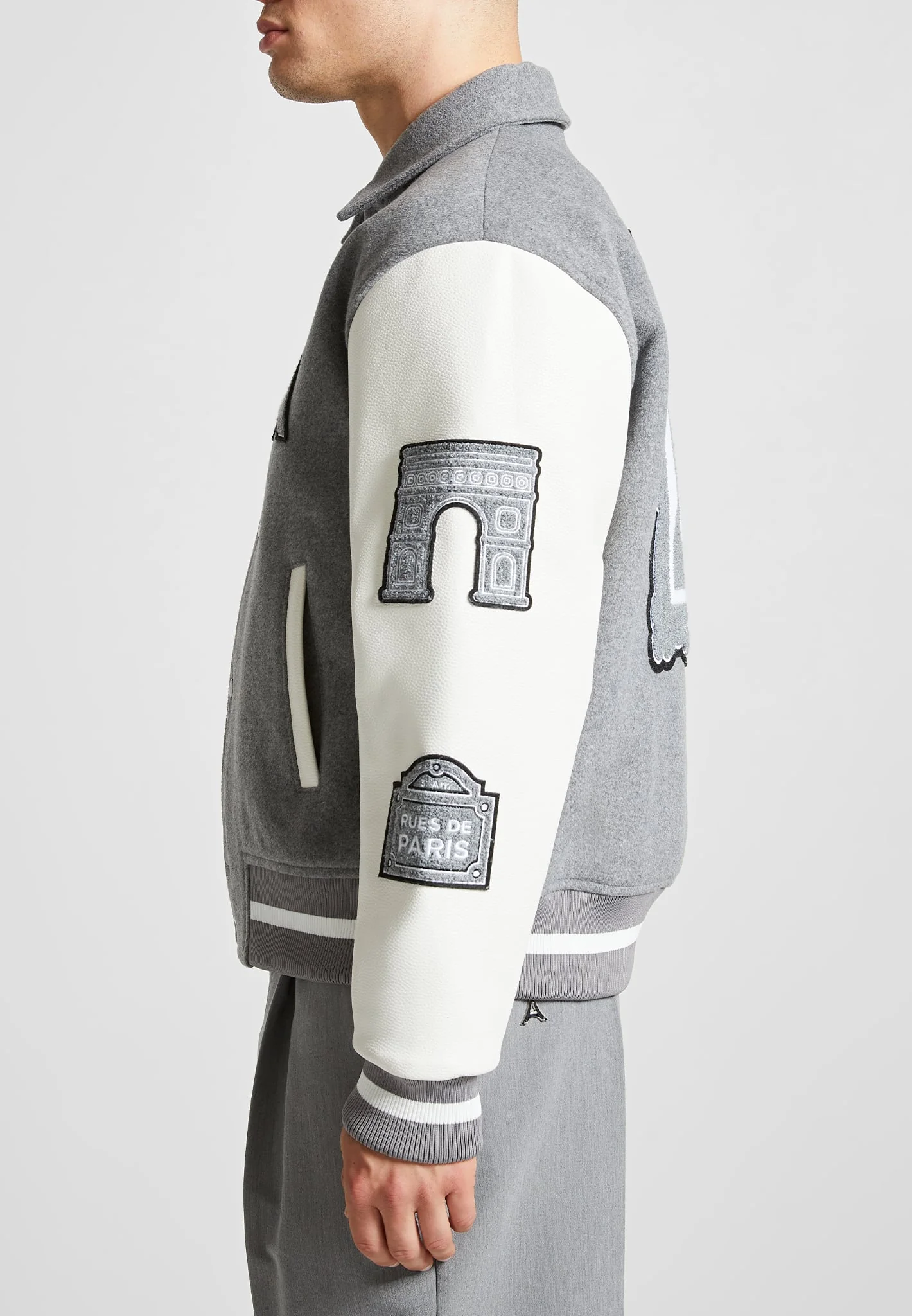 Oscar - Mona Lisa Wool Blend Varsity Jacket - Grey - Image 7