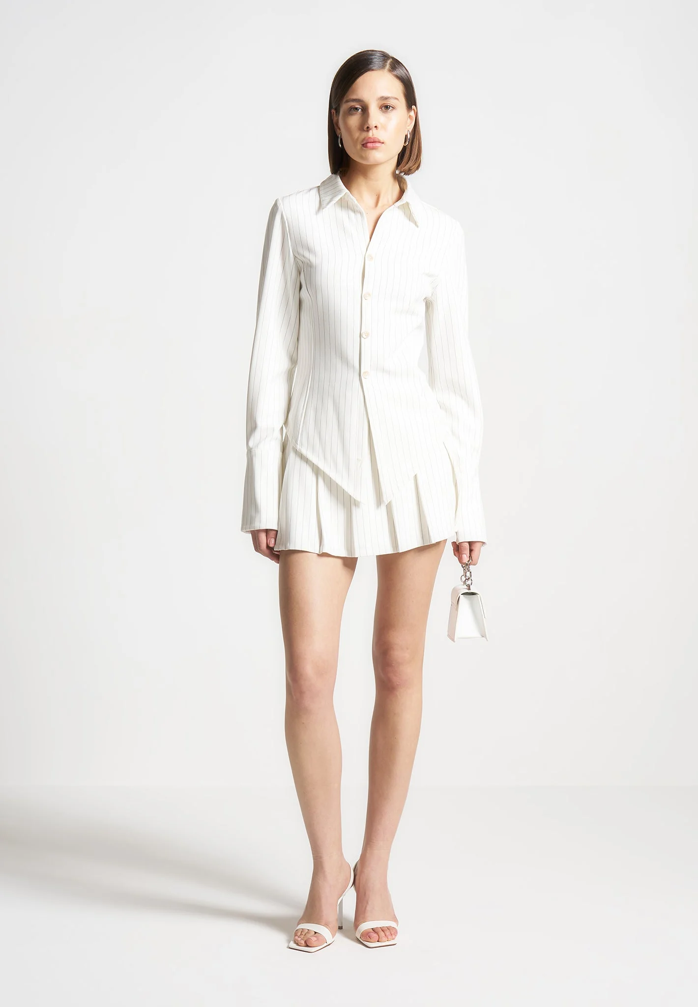 Sonia - Pinstripe Angled Shirt - White - Image 3