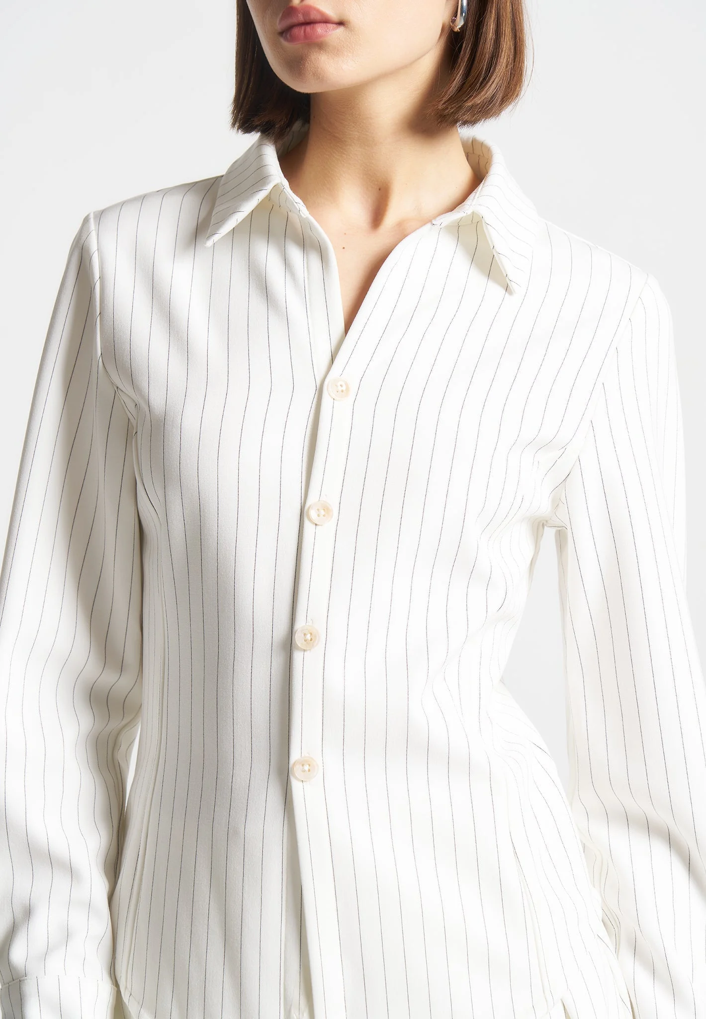 Sonia - Pinstripe Angled Shirt - White - Image 4