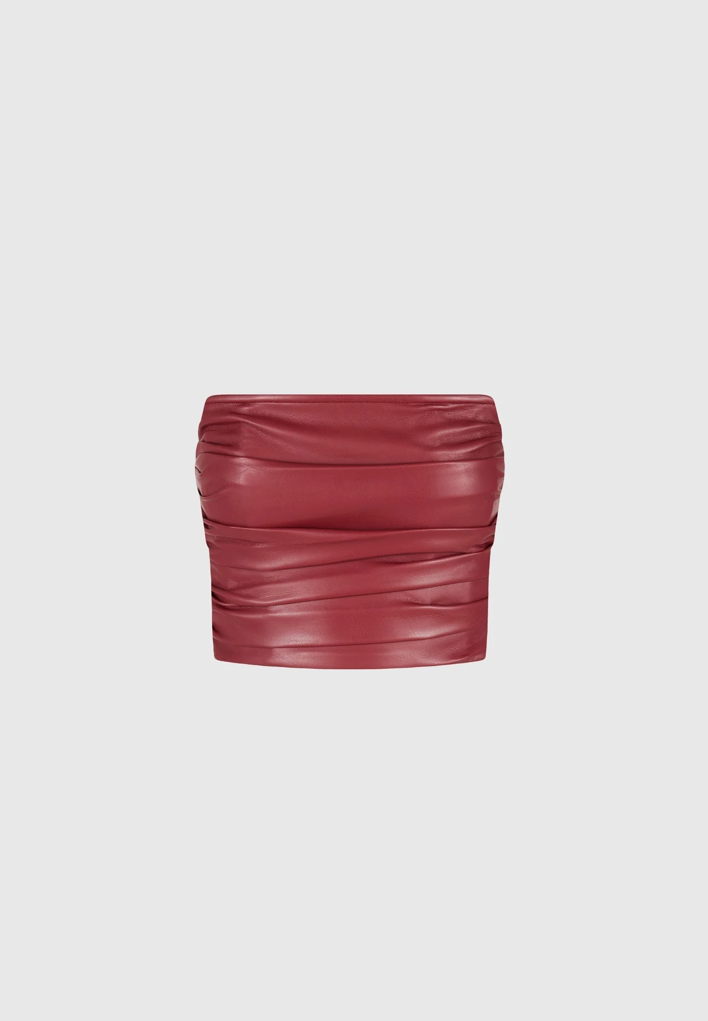 Pleated Bandeau Leather Corset Top - Wine Red - Image 6