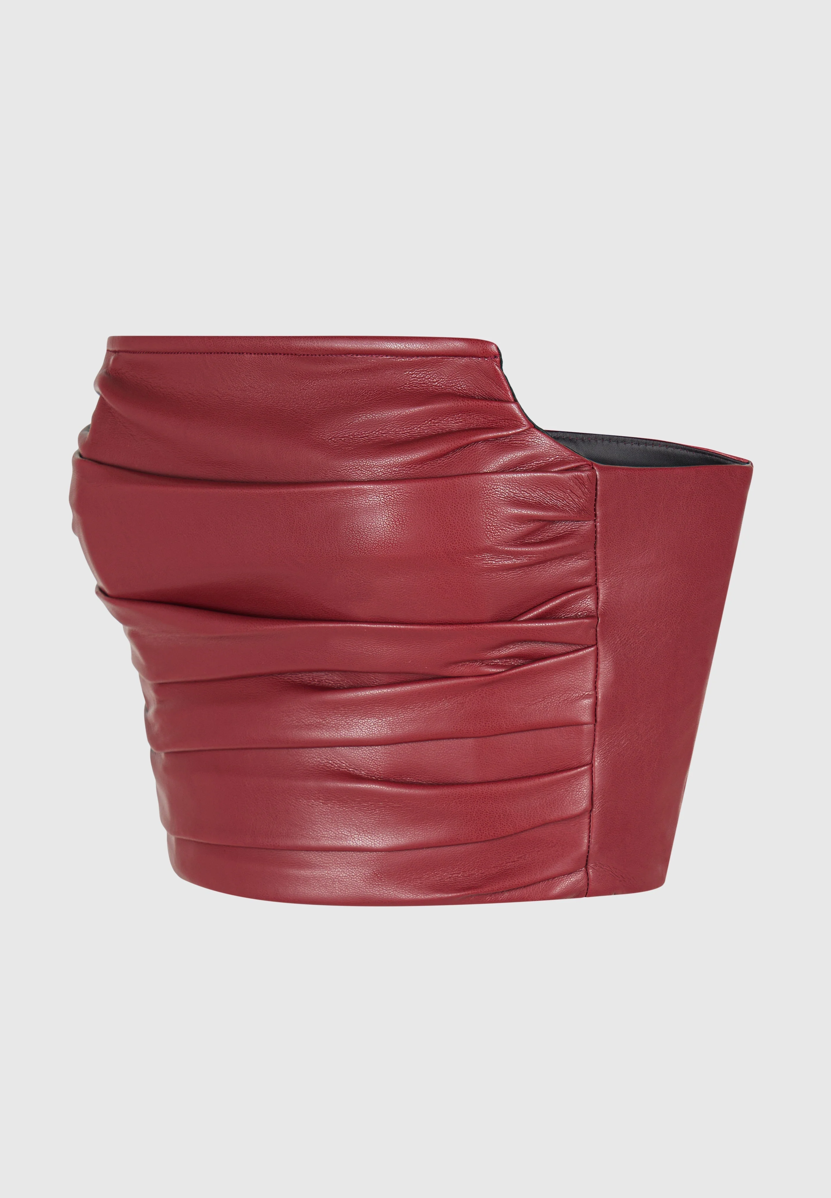 Pleated Bandeau Leather Corset Top - Wine Red - Image 7