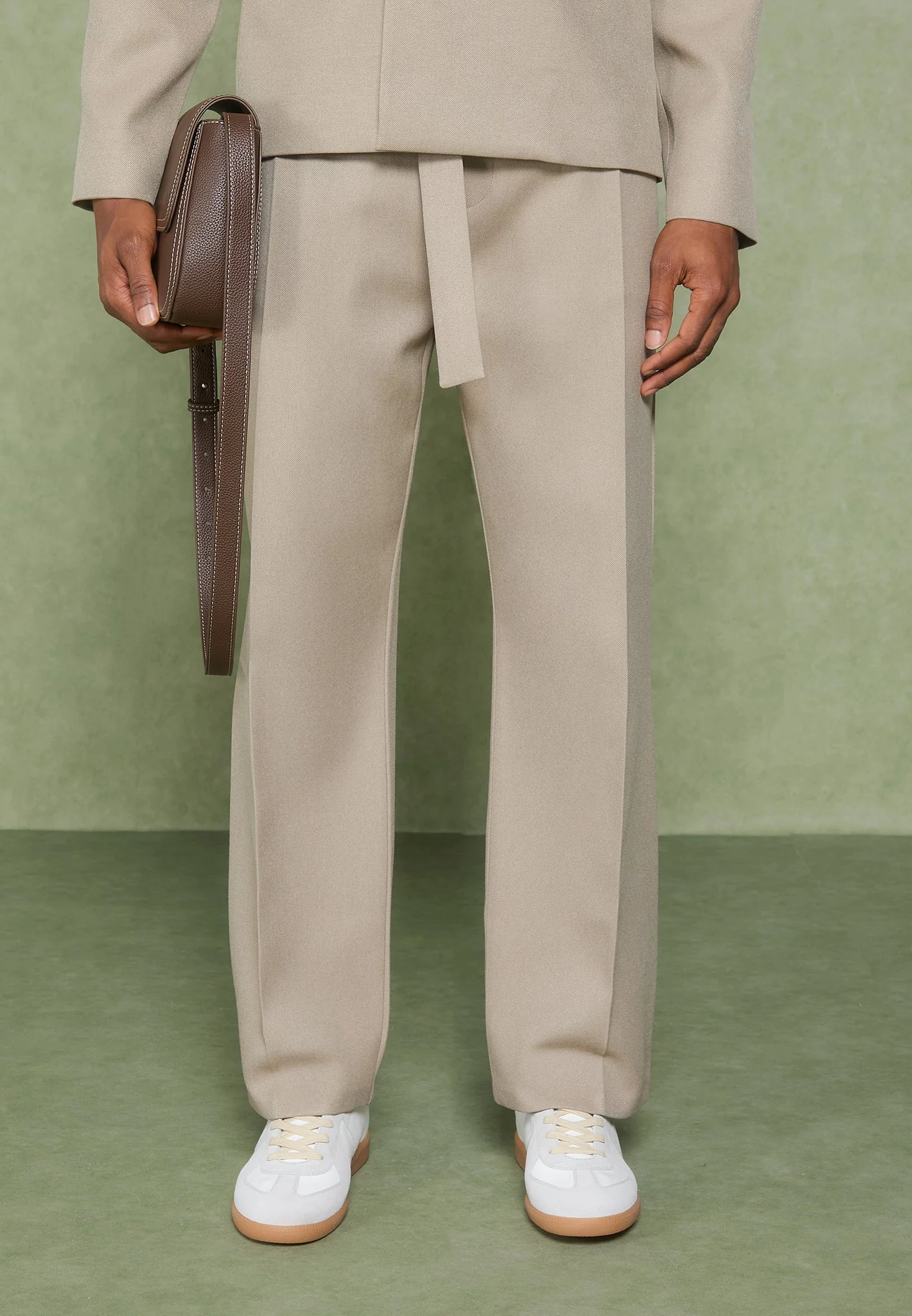 Louis - Relaxed Fit Belted Tailored Trousers - Beige - Image 7