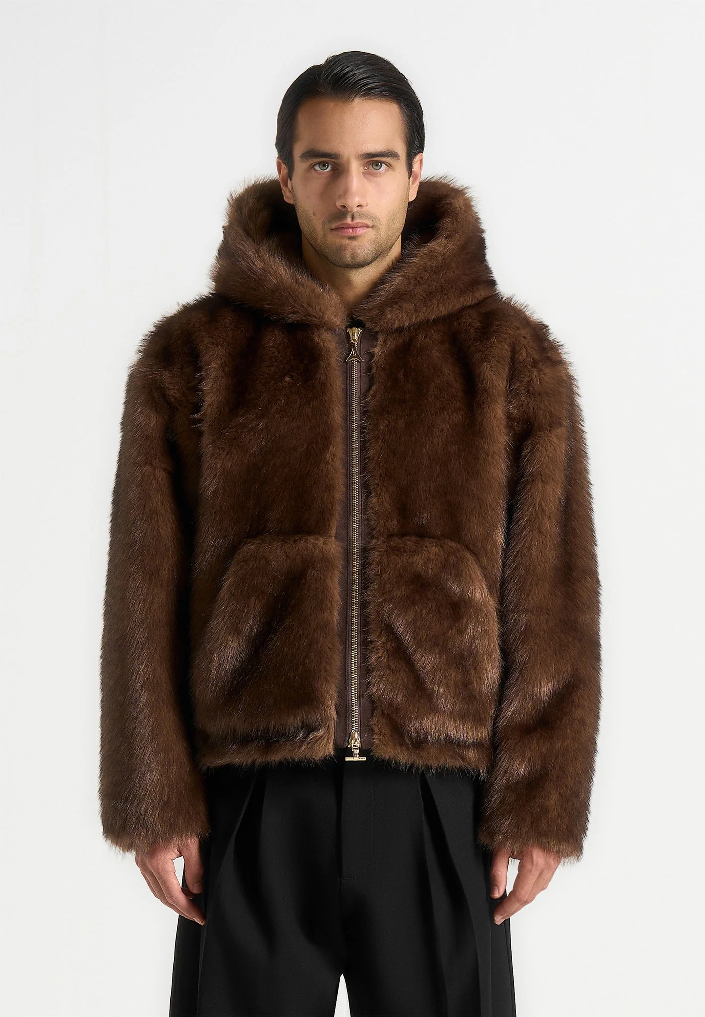 Ryan - Fur Hooded Jacket - Brown - Image 3