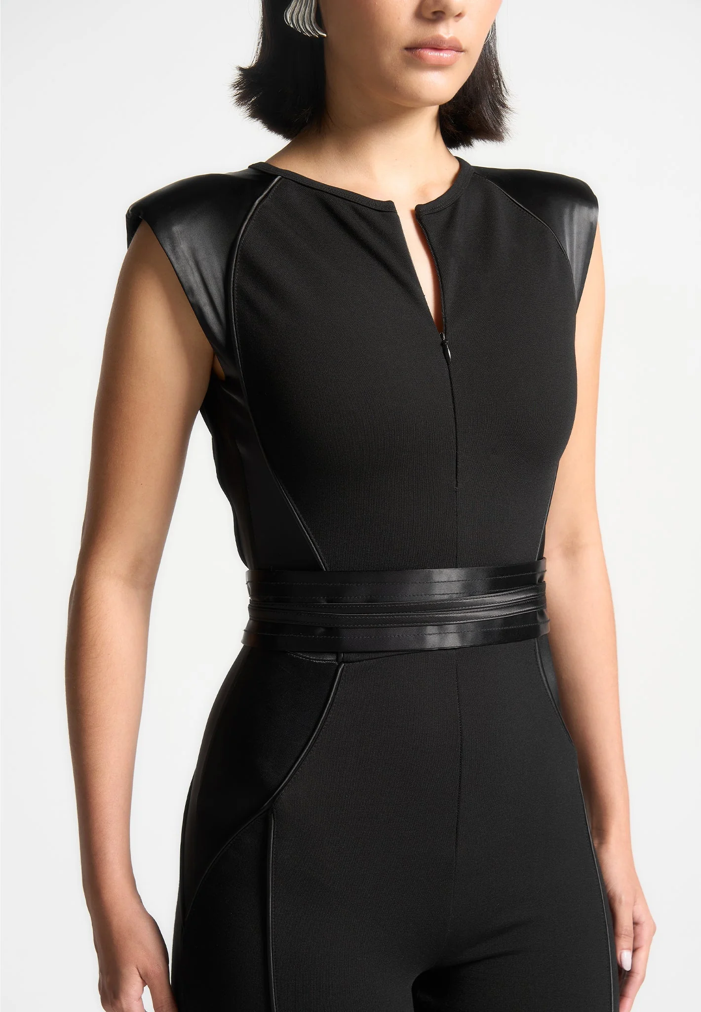 Satin Contour Flared Jumpsuit - Black - Image 3