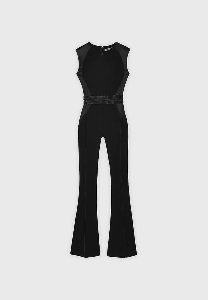 Satin Contour Flared Jumpsuit - Black - Image 7
