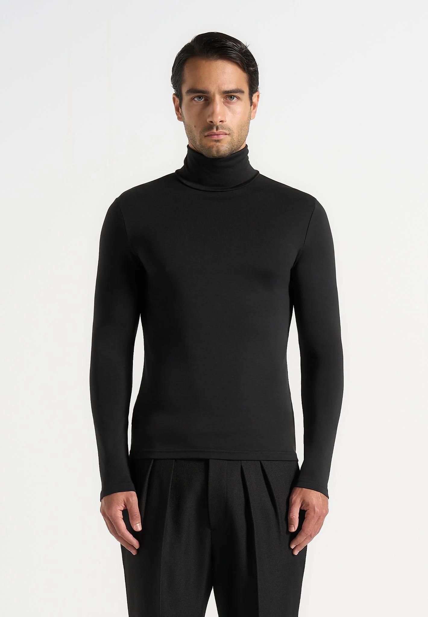 TS006 - Long Sleeve Roll Neck Top - Black - Image 3