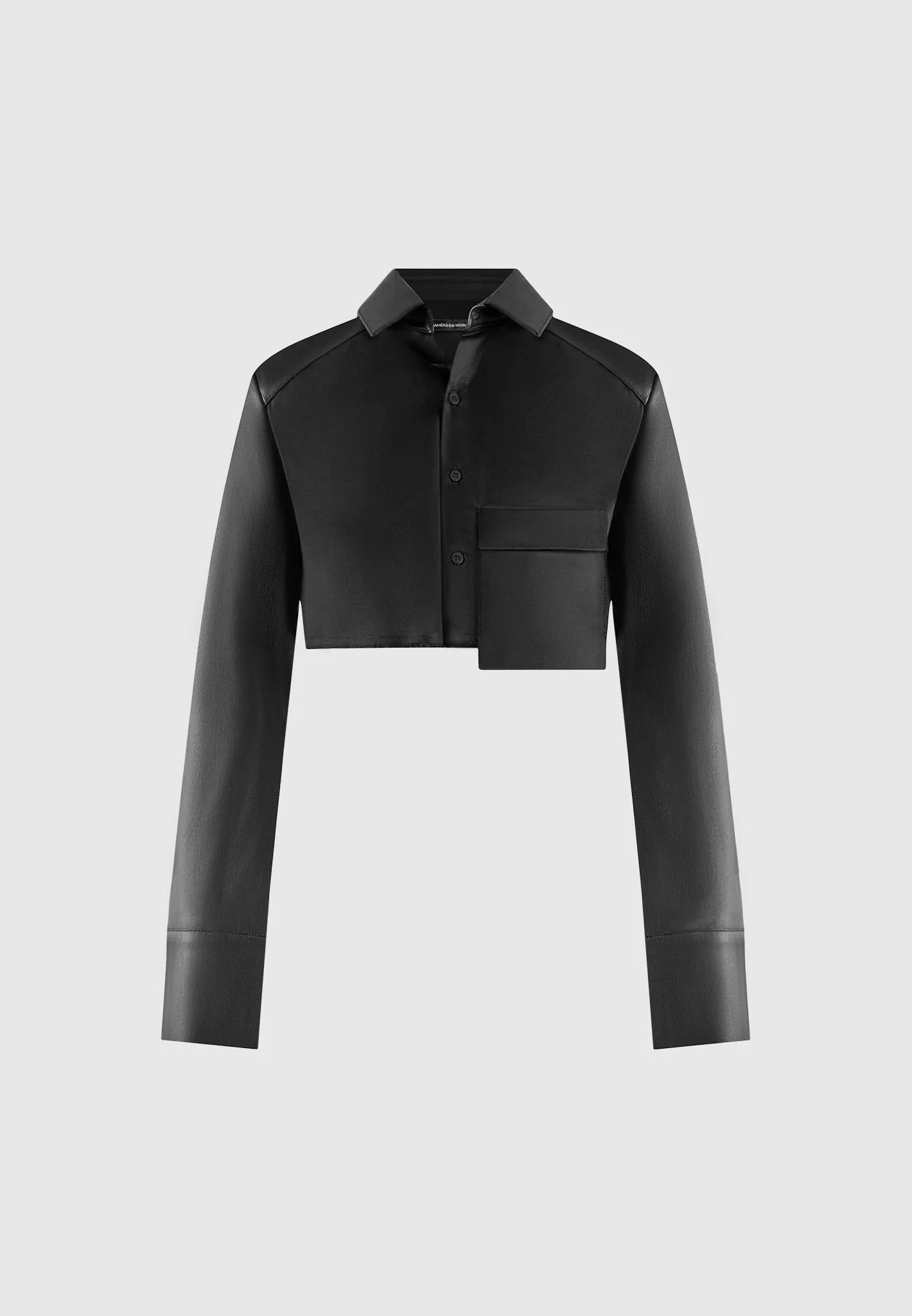 Bernadette - Leather Contrast Cropped Shirt - Black - Image 5