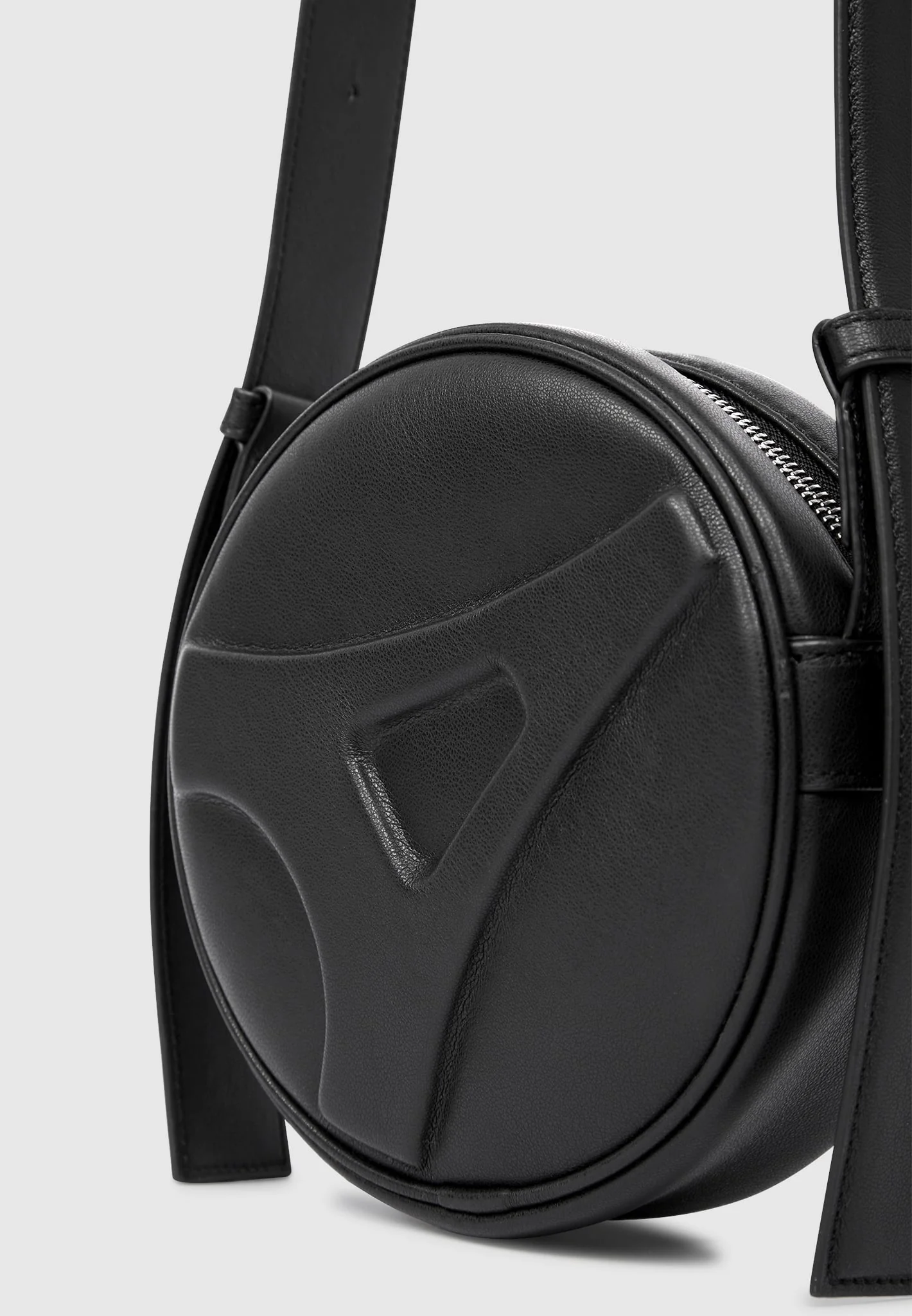 Leather Embossed Eiffel Round Bag - Black - Image 5