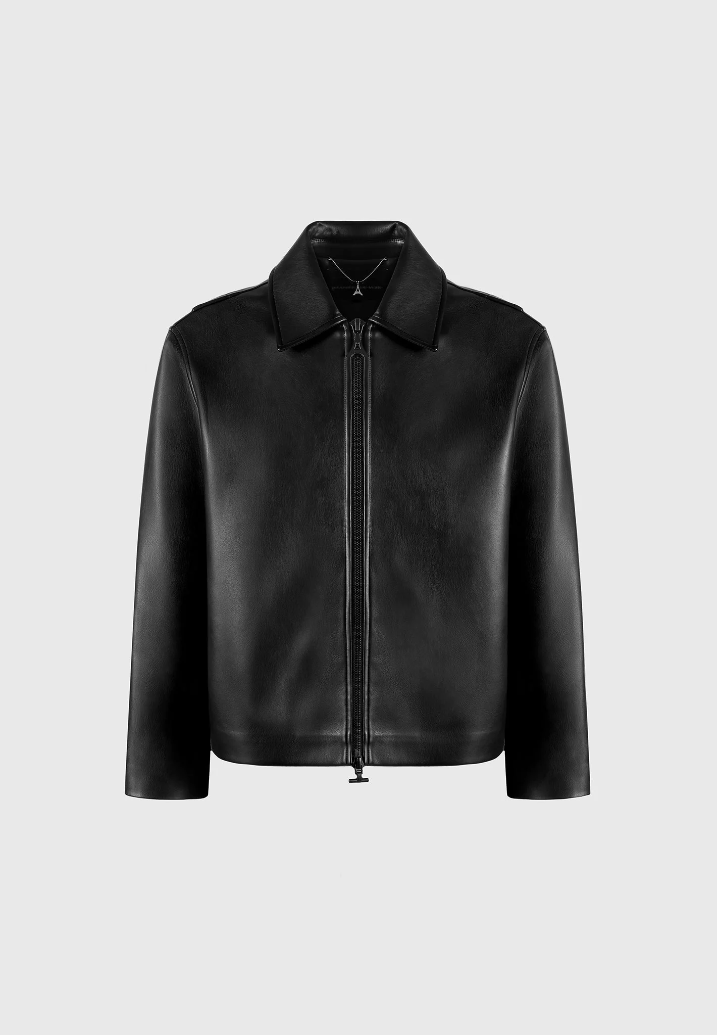 Bernard - Leather Minimal Boxy Jacket - Black - Image 3