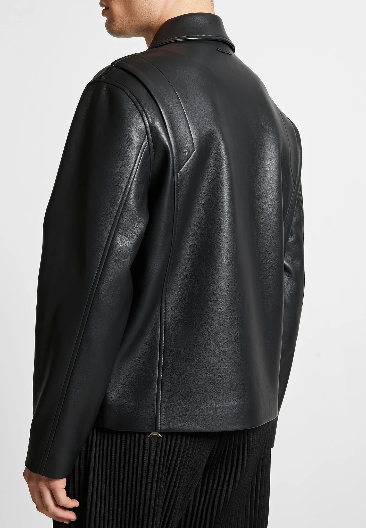 Bernard - Leather Minimal Boxy Jacket - Black - Image 4