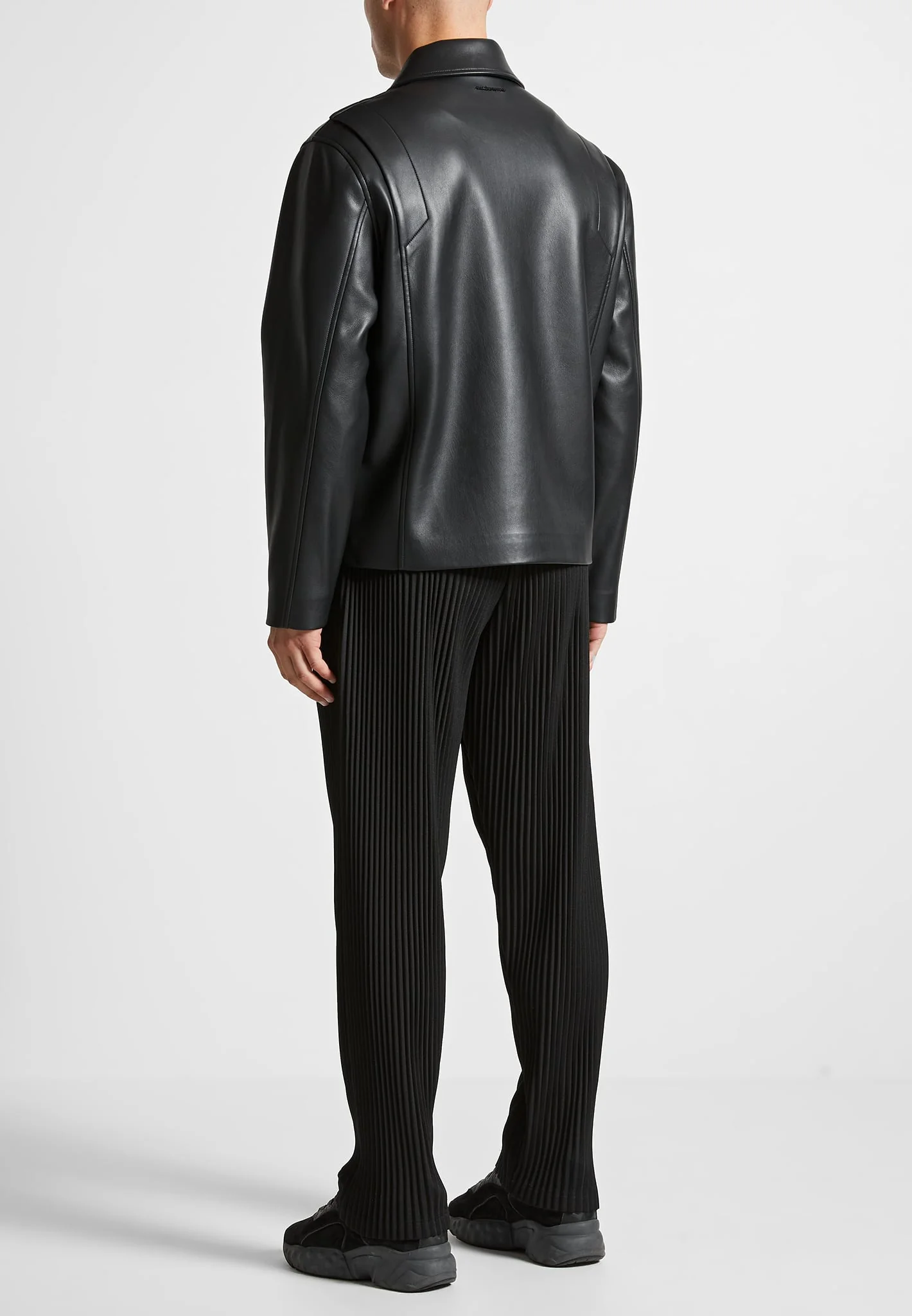 Bernard - Leather Minimal Boxy Jacket - Black - Image 5