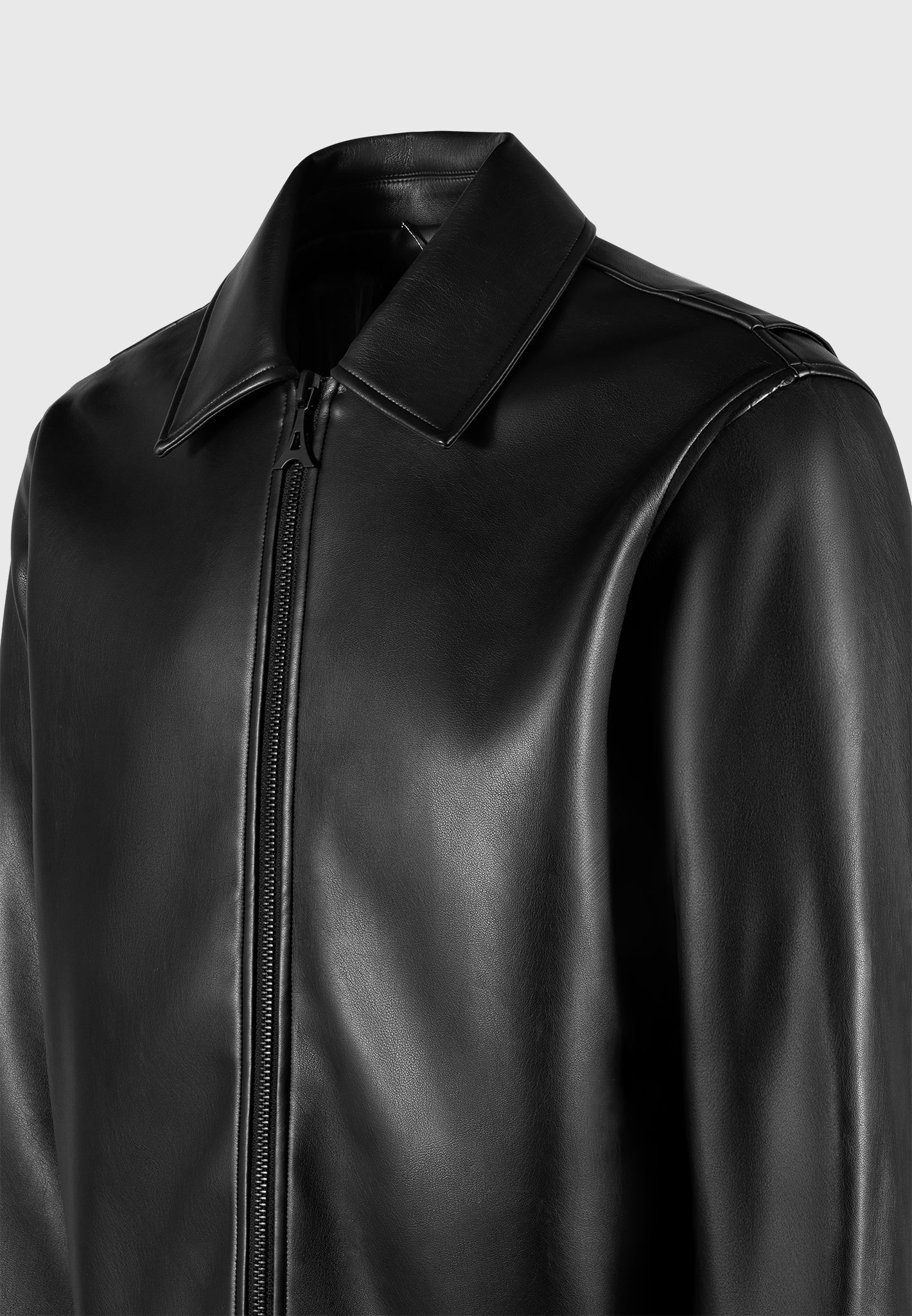 Bernard - Leather Minimal Boxy Jacket - Black - Image 6